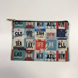 Airportag USA Airport Codes Zipper Accessory Pouch Bag Flat 8.5" x 6"